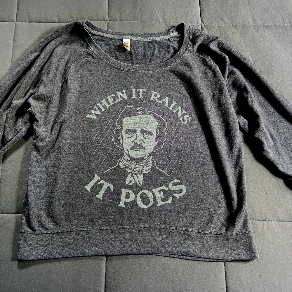 Gray Graphic Sweatshirt with Edgar Allan Poe Design